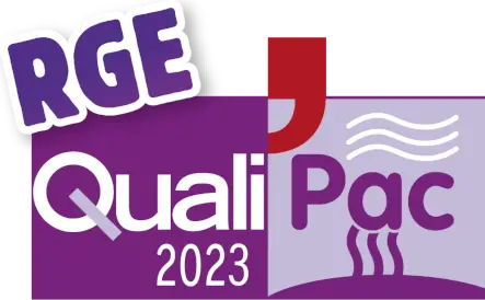 logo RGE 2023 violet avec la mention Quali PAC
