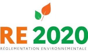 logo réglementation environnementale (re) 2020 vert et orange sur un fond blanc